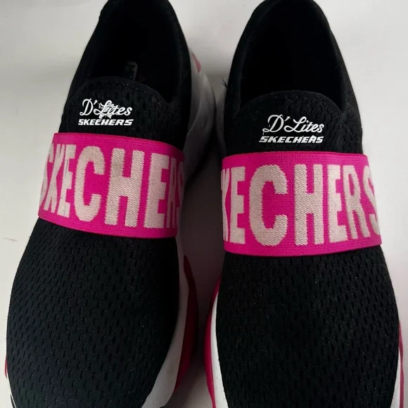 Skechers Women's Black and Pink D'Lites Sneakers - Picture 7 of 11